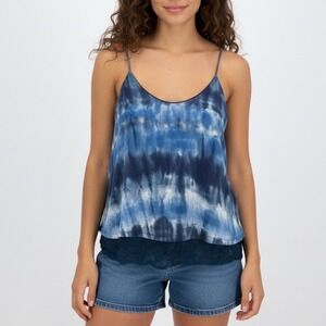 Nabee Tie Dye‎ Cami Lace Trim Blue Tank Top Size Small